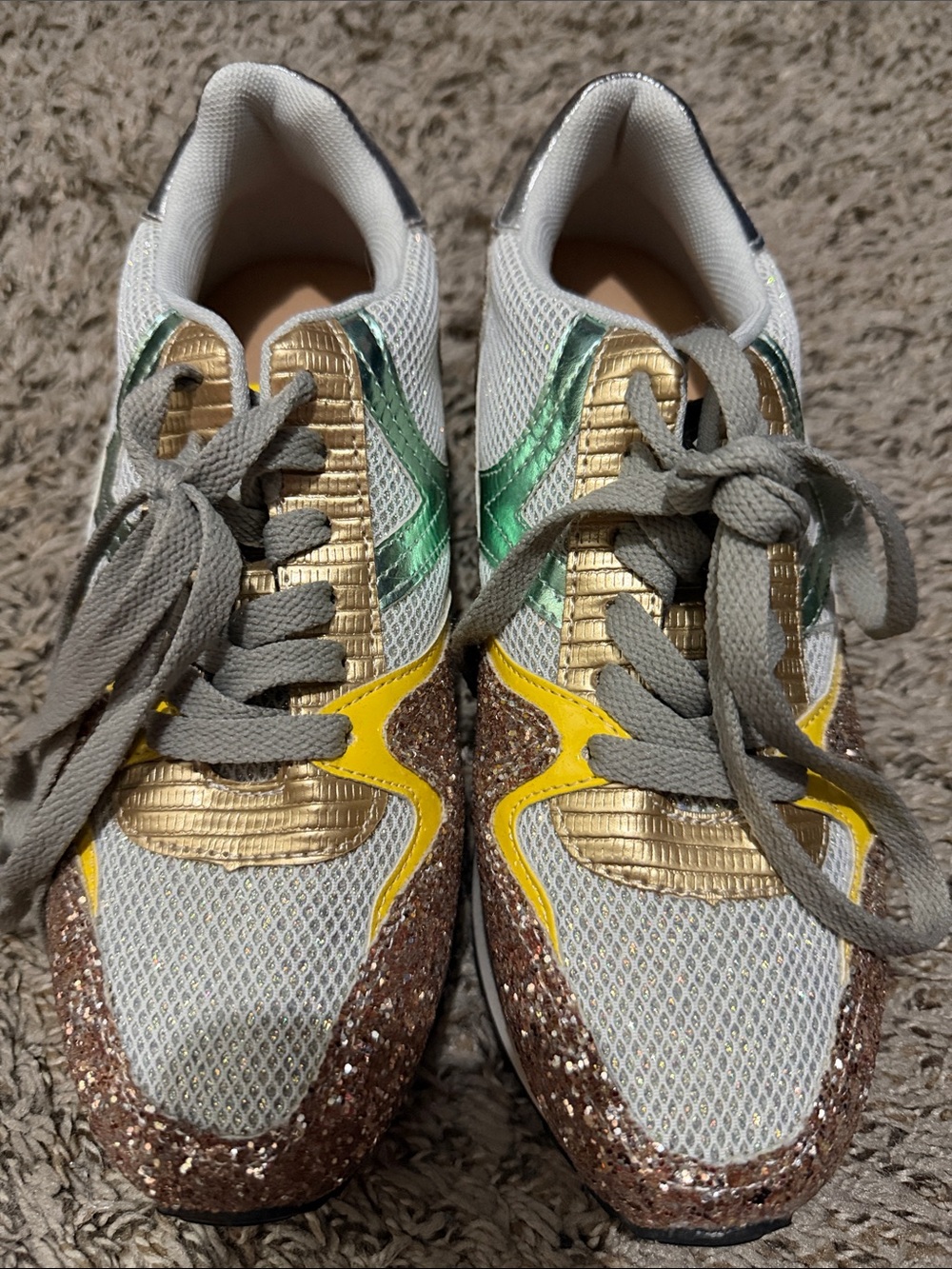 Women's Metallic Gold, Yellow & Green Fashion Sneakers